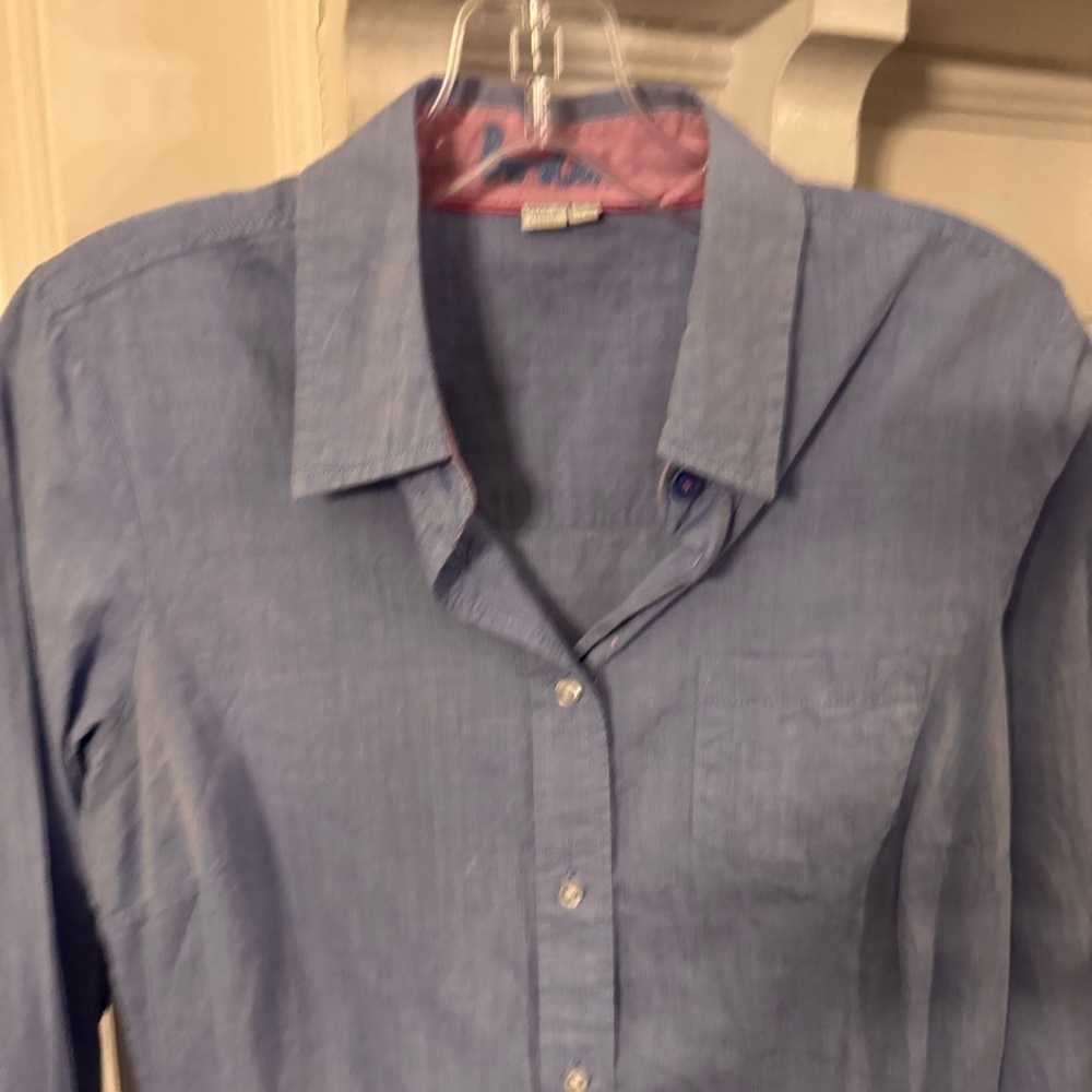 Boden Women’s Blue Button Down shirt cotton Long Sleeve Flip Cuff size 4 - Picture 3 of 12